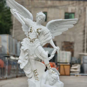 White marble and gold sculpture of St. Michael the Archangel