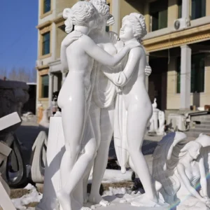 White marble sculpture with the theme of "Three Graces"