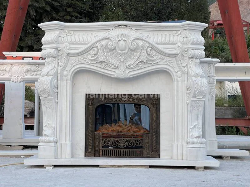 White marble European rococo style mantel