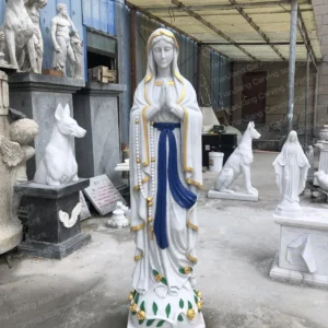 Colorful painted white marble Virgin Mary sculpture