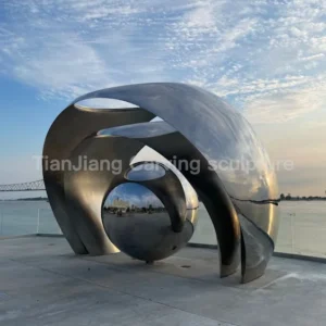 Stainless steel mirror abstract ring sphere sculpture