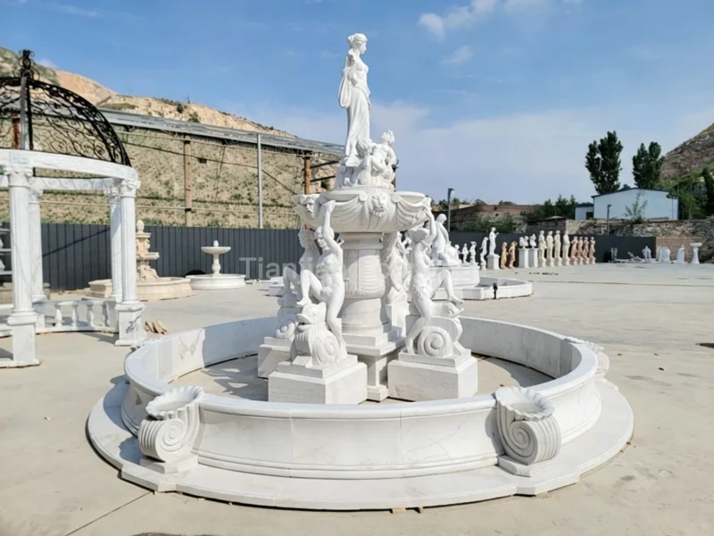 White marble European style multi-layered stone sculpture fountain
