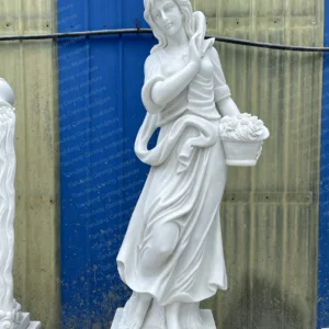 White marble European style flower picking girl sculpture