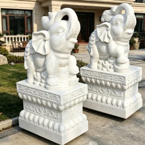 White marble Yuanbao Ruyi stone carving ornaments (pair)