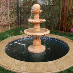 Sunset red three-story stone carving Feng Shui ball fountain