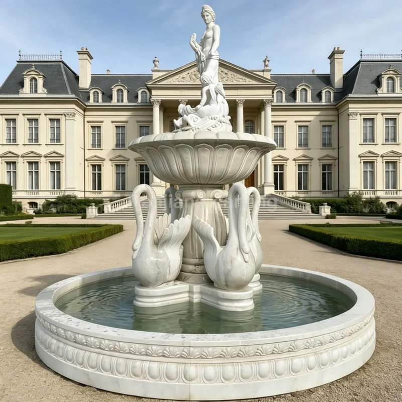 Marble European swan character fountain