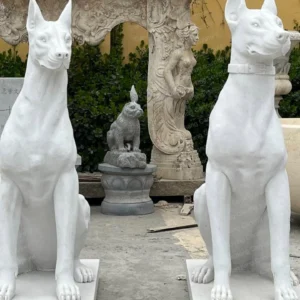 White marble Doberman pinscher stone sculpture (pair)