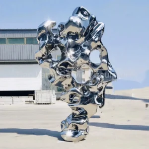 Stainless steel mirror abstract Taihu stone sculpture