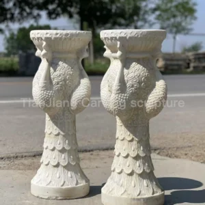 White marble peacock shaped stone carving table