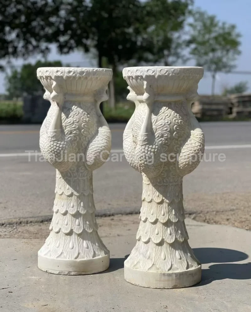 White marble peacock shaped stone carving table