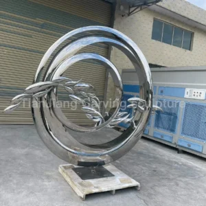 Stainless steel mirror ring fish sculpture
