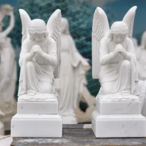 White marble praying angel sculptures (pair)