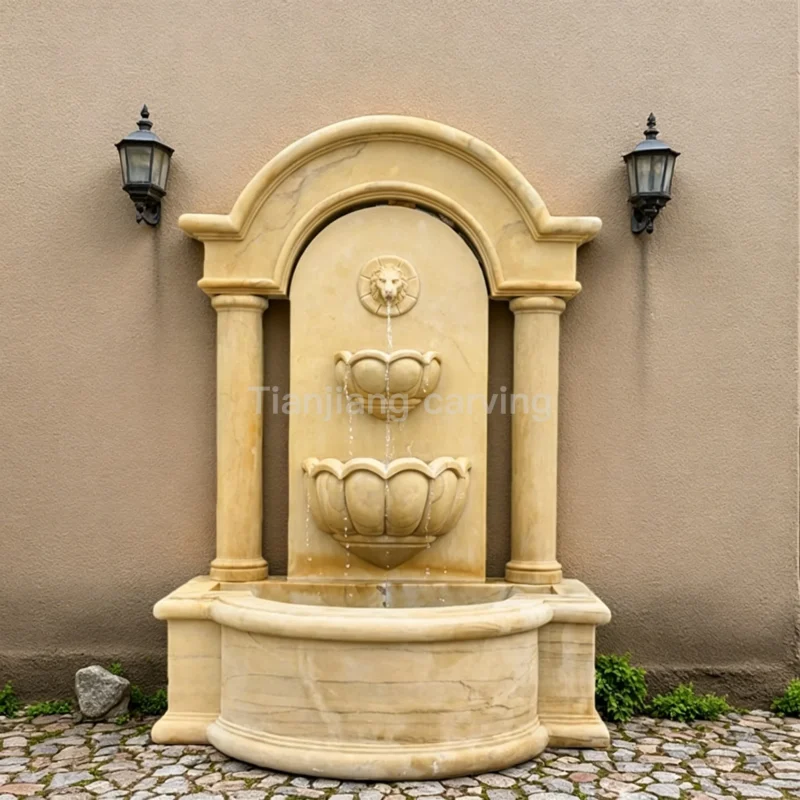 27775fb3-710c-4702-bb9d-98bbe5ec1fc3.webp Beige stone European style simple lion head wall fountain