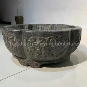 Bluestone antique carved crabapple-shaped stone basin