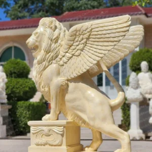 Beige stone flying lion (winged stone lion) sculpture