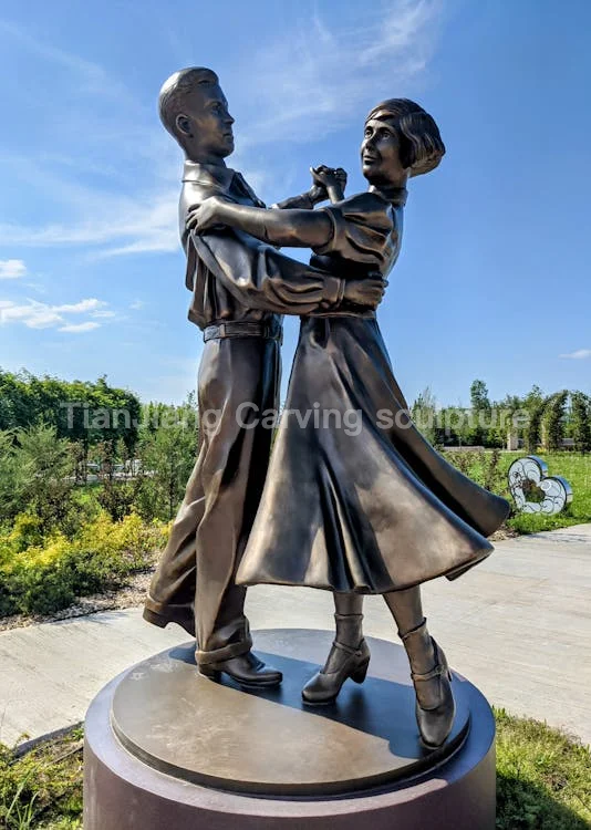 Cast bronze double dancing figure sculpture