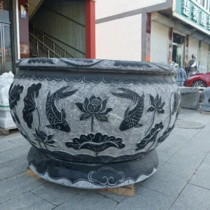 Bluestone antique lotus fish stone carving fish tank