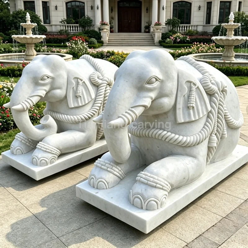 3aa74c41-26cc-4f89-9b27-fca564a270ce.webp White marble lying elephant stone sculpture ornaments (pair)