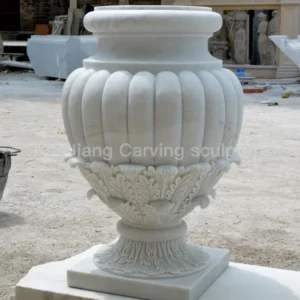 White marble European style melon-ribbed stone carved flower bowl