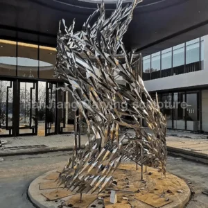 Stainless steel mirror fragment flame sculpture