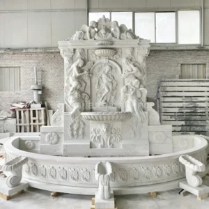 White marble European-style angel figure relief large wall fountain
