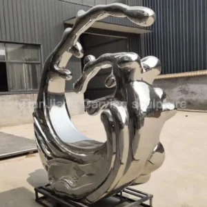 Stainless steel mirror wave sculpture