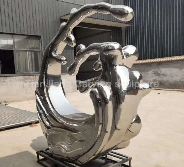 Stainless steel mirror wave sculpture