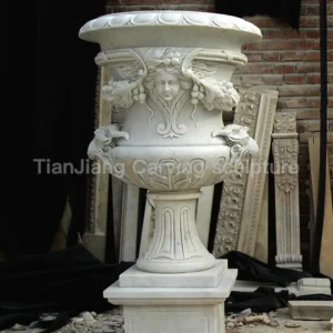 White marble European style relief stone flower bowl