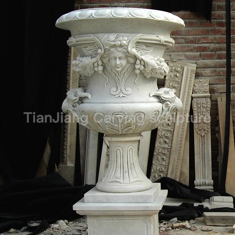 White marble European style relief stone flower bowl