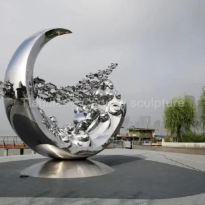 Stainless steel mirror moon fish sculpture