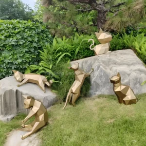 Stainless steel geometric faceted cat sculpture