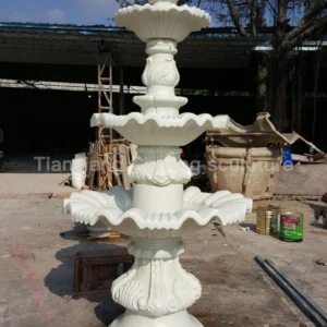 White marble three-story European-style stone fountain