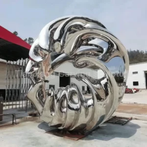 Stainless steel mirror abstract circular wave sculpture