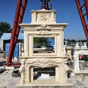 Beige marble European-style double-layer carved split fireplace