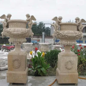 Beige stone European style cherub stone carved flower bowl