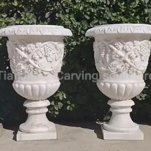 White marble European style grape grain stone carved flower bowl