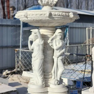 White marble European style lion head stone sculpture fountain