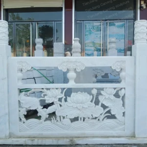 White marble lotus fish relief stone railing (balustrade)