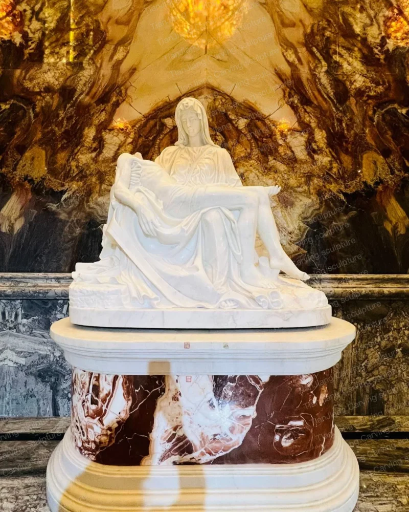 Replica of the white marble sculpture "Lamentation of Christ" (Pieta)