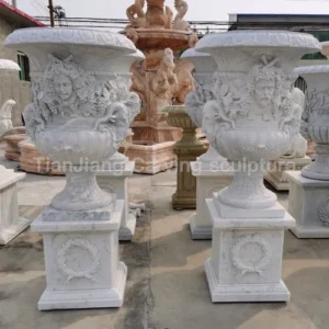 White marble European style relief stone flower bowl