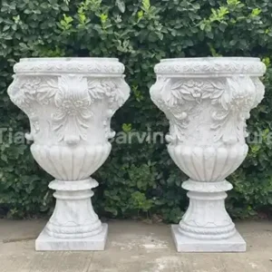 White marble European style flower pattern stone carving flower bowl