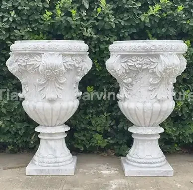 White marble European style flower pattern stone carving flower bowl