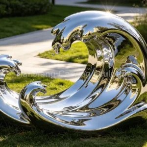 Stainless steel mirror wave sculpture
