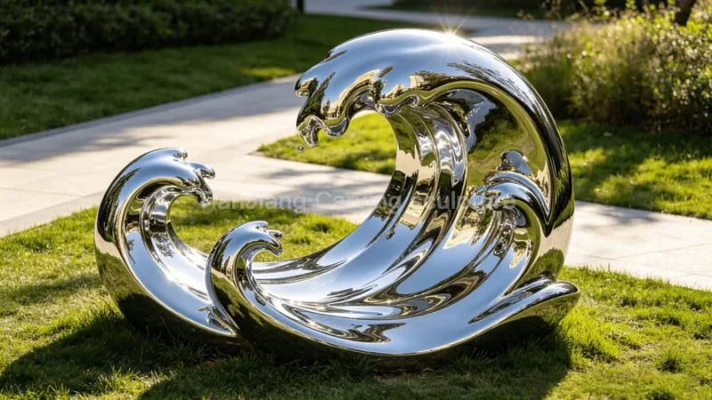 Stainless steel mirror wave sculpture