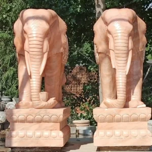 Sunset red stone elephants (pair)