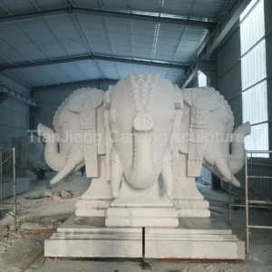 Marble three-sided elephant head stone sculpture
