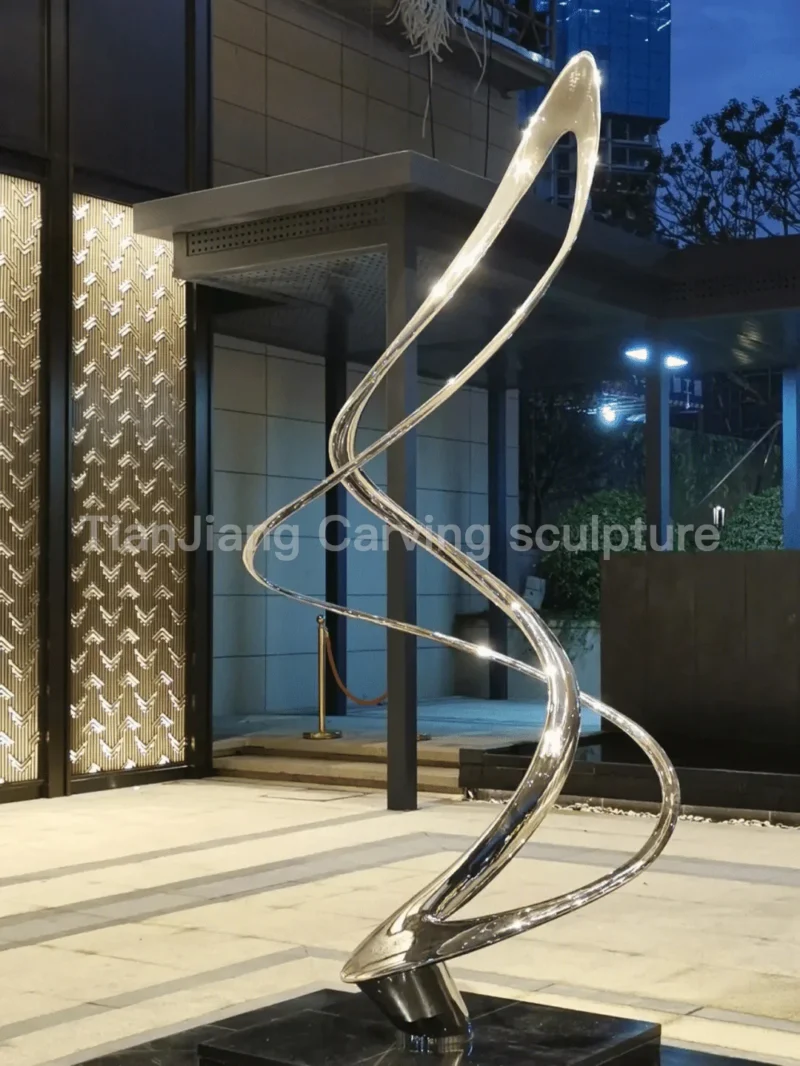 Stainless steel mirror spiral ribbon sculpture