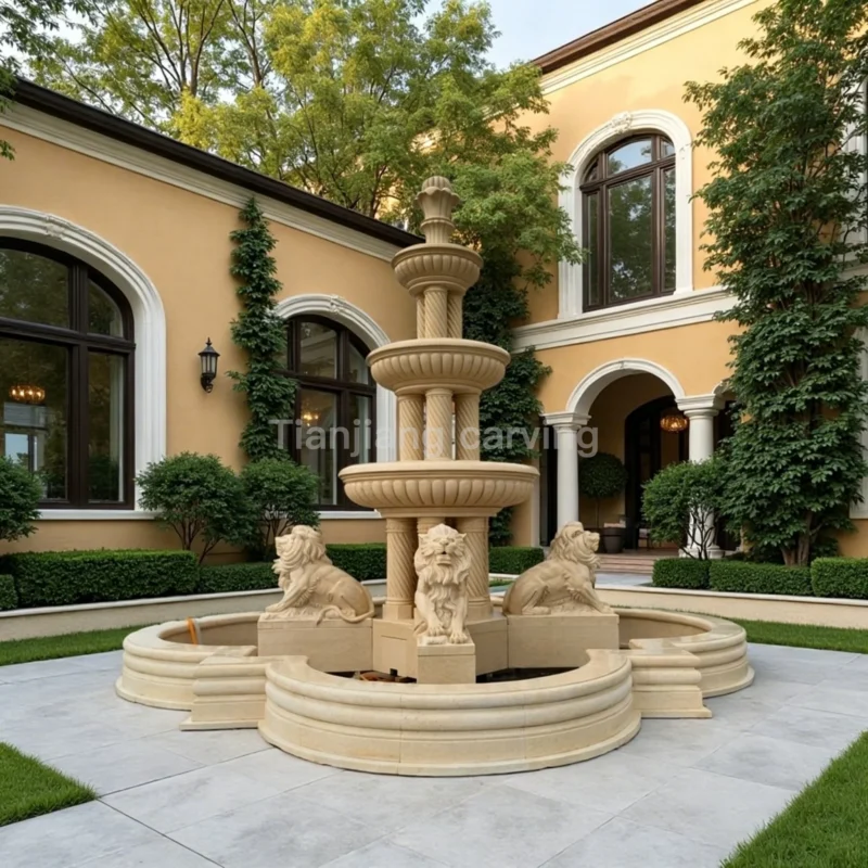 a534a8fe-d755-4823-9d55-707b78ff35da.webp Beige marble European style lion three-story fountain
