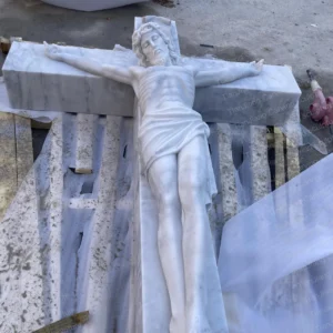 White marble Jesus cross sculpture