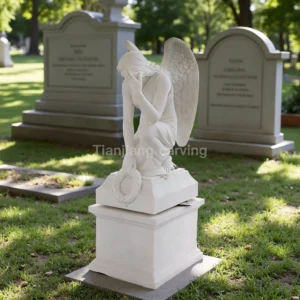 White marble sad angel tombstone stone sculpture ornament